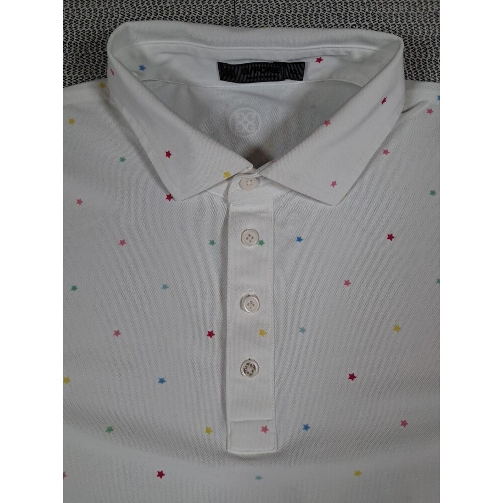 G/Fore Mens Multicolor Mini Stars Slim Fit Polo, White Size XL